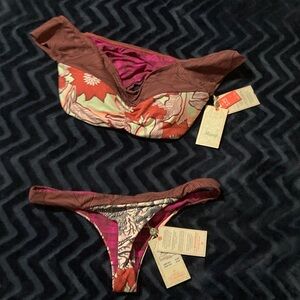 Maaji Brown Pink Orange Floral Reversible Bikini Set